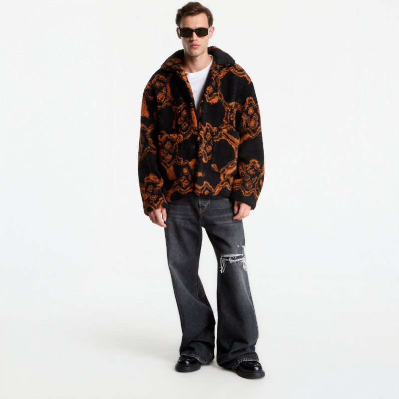Daily Paper Burned Shield Fur Jacket Black