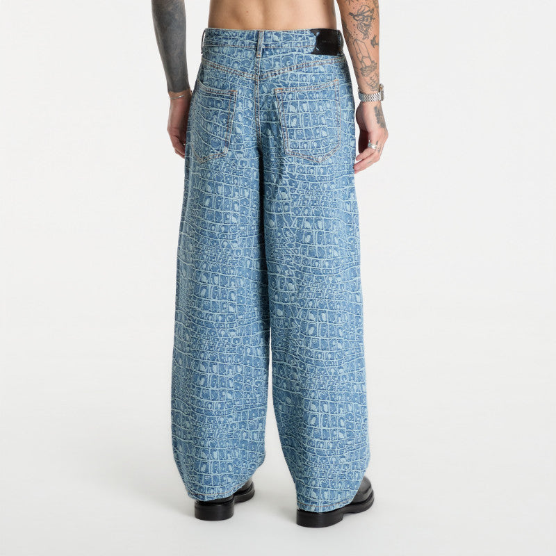 Jeansy Daily Paper Croc Jacquard Oversized Jeans Blue