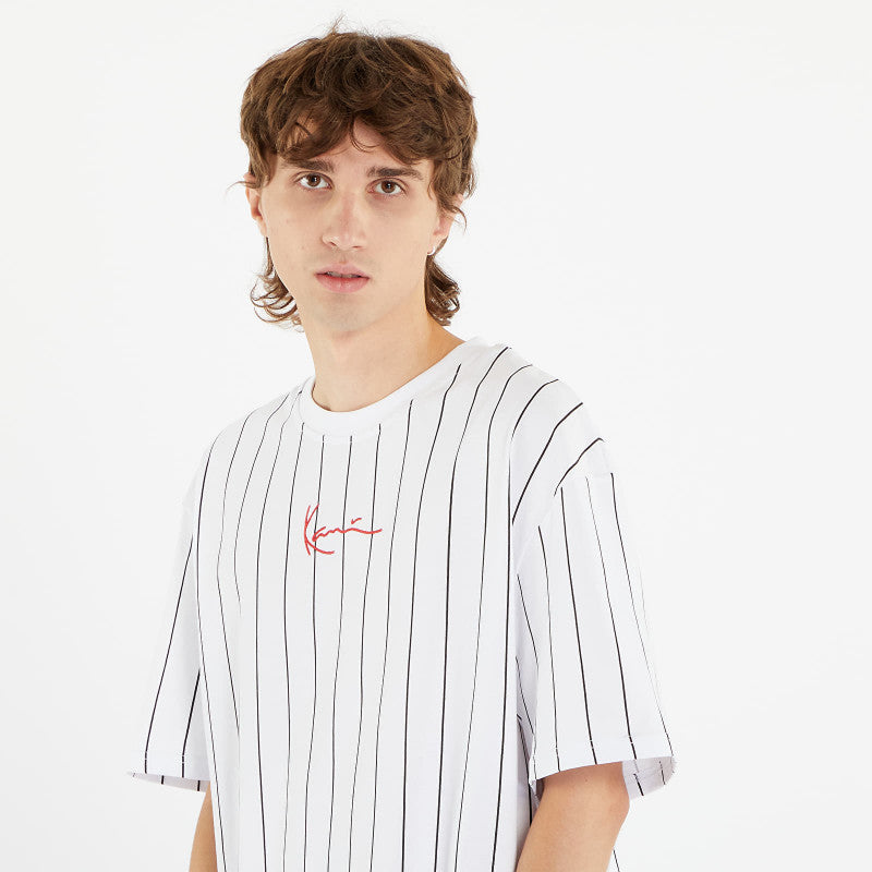 Karl Kani Small Signature Pinstripe Tee White/ Black
