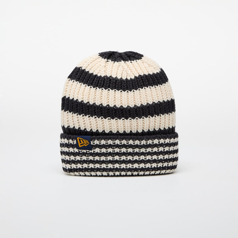 New Era Knit Medium Stripe Beanie Navy/ Light Cream