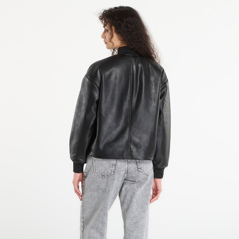 Karl Lagerfeld Jeans Faux Leather Bomber Jacket Black