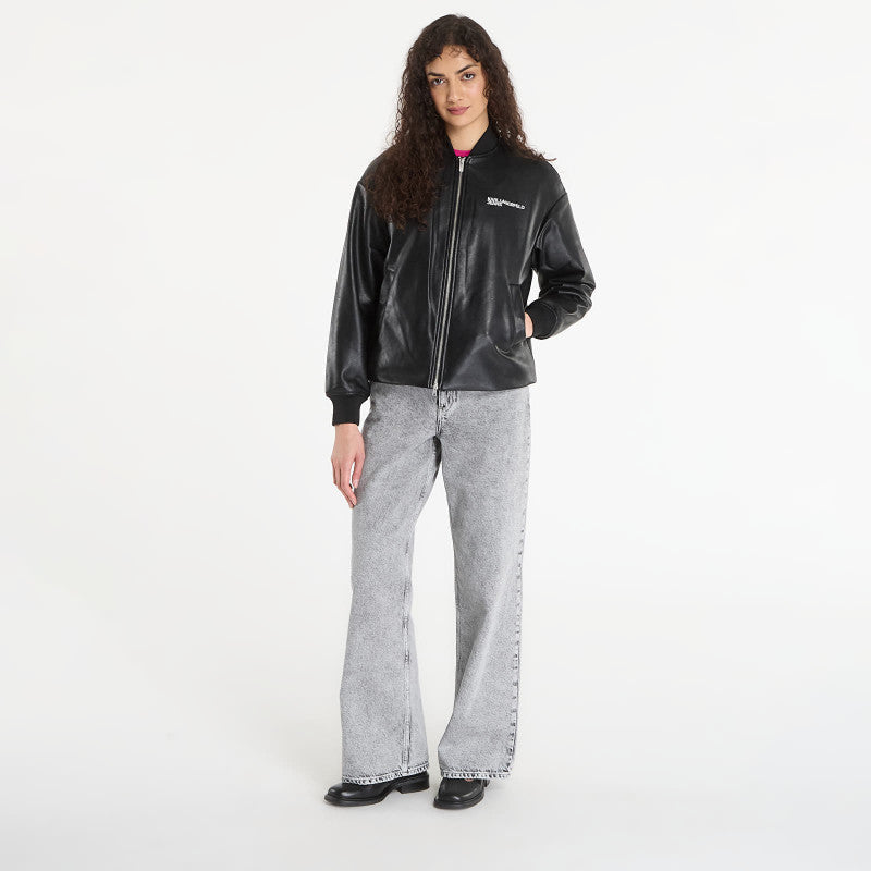Karl Lagerfeld Jeans Faux Leather Bomber Jacket Black