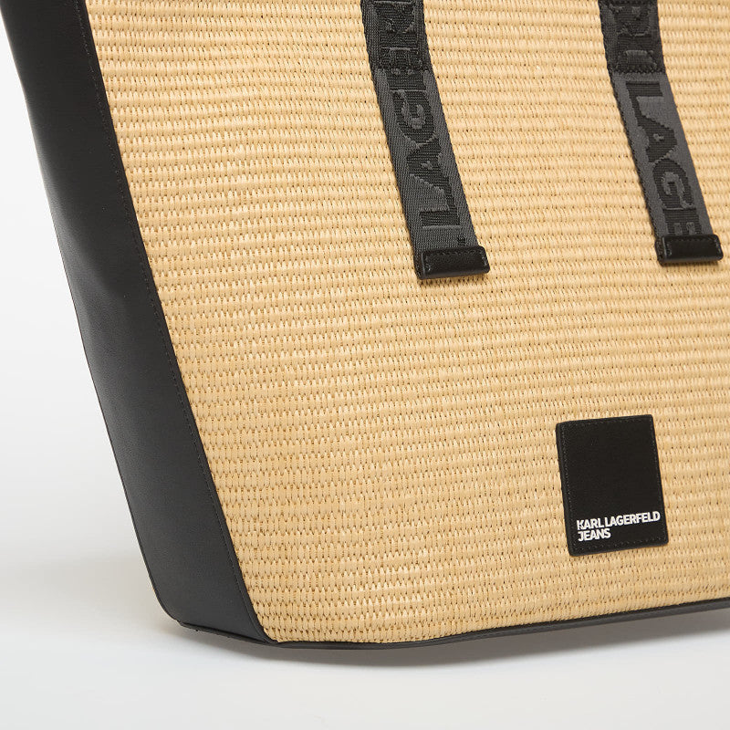 Karl Lagerfeld Jeans Box Logo Raffia Shopper Bag Natural
