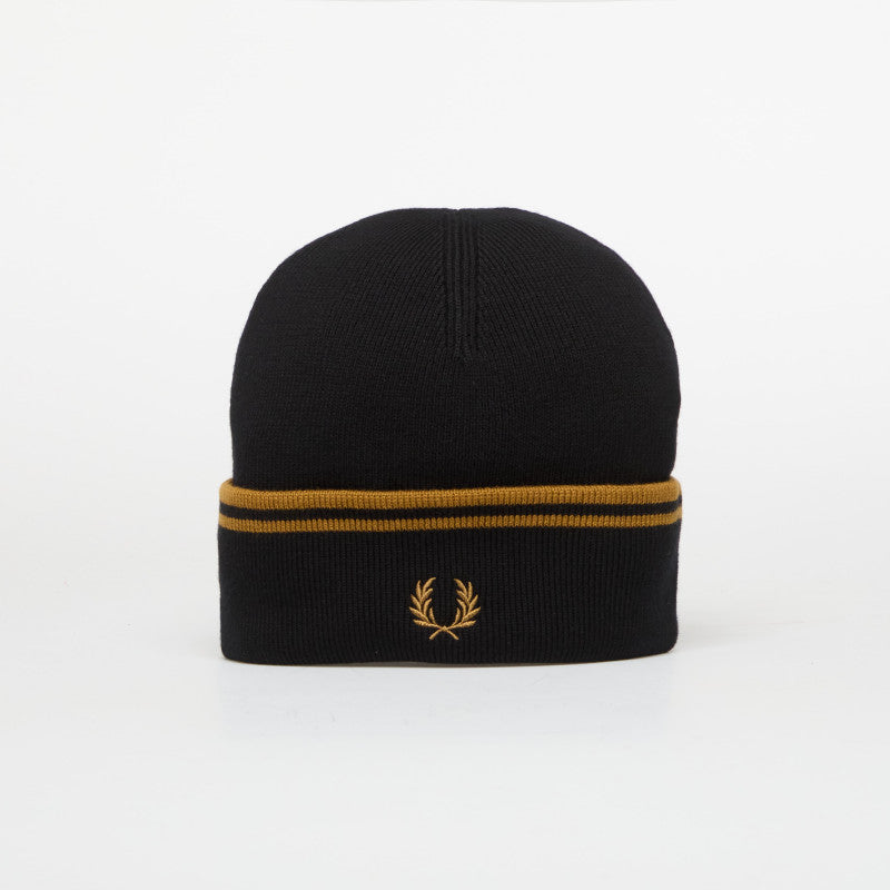 FRED PERRY Twin Tipped Merino Wool Beanie Black/Caramel