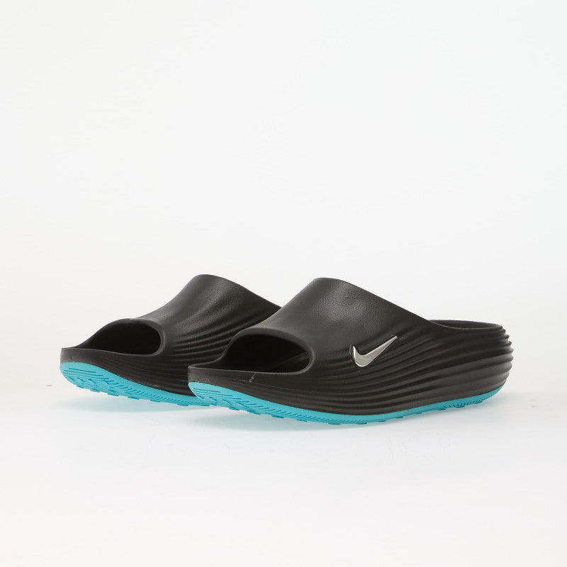 Nike ReactX Rejuven8 Men's Slides Black/ Metallic Silver-Gamma Blue