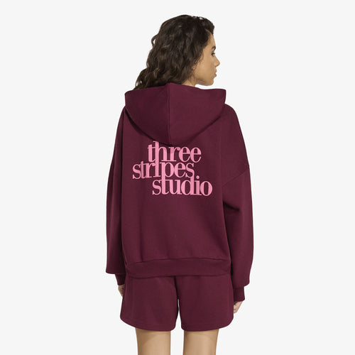 adidas 3 Stripes Studio Hoodie Maroon