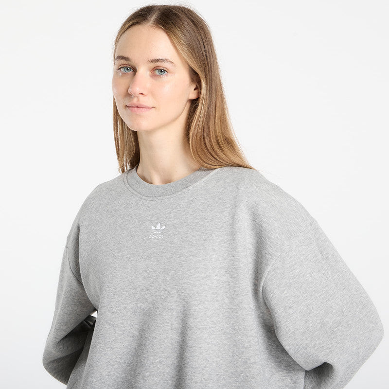 adidas Essentials Fleece Long Oversized Crew Sweatshirt Medium Grey Heather