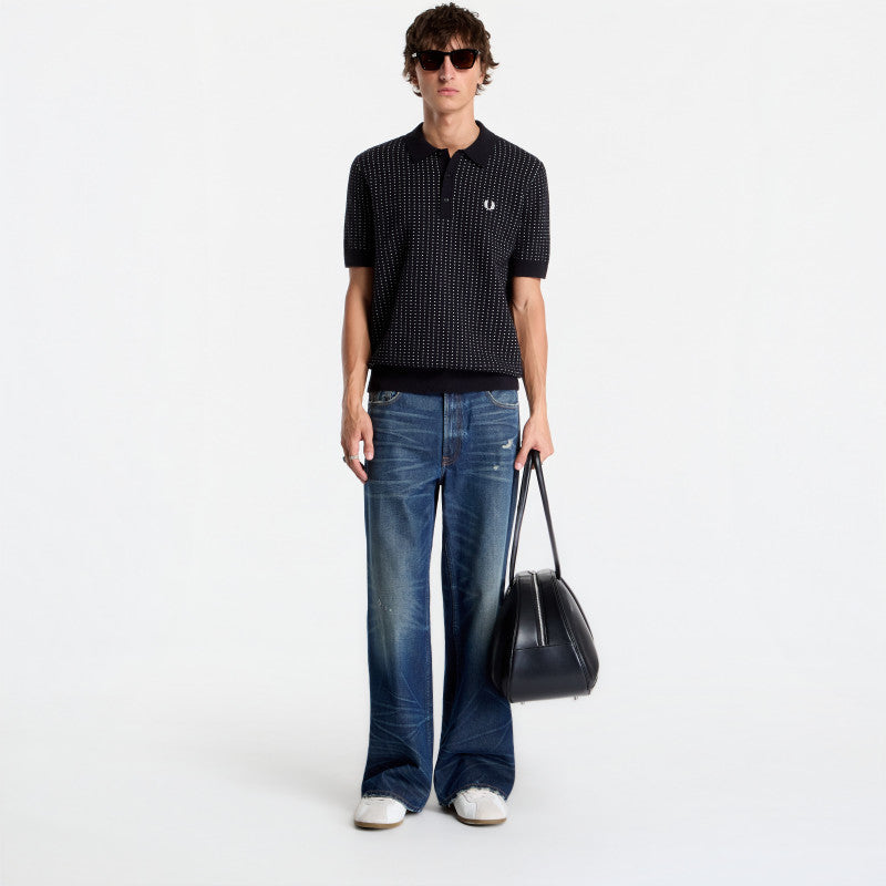 FRED PERRY Boucle Dot Knitted Shirt Black