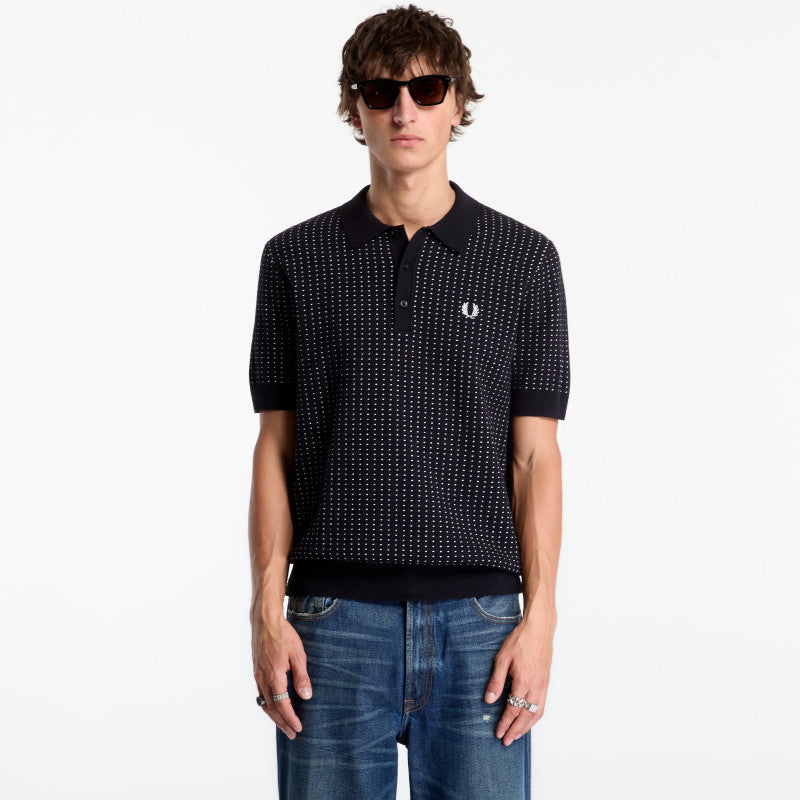 FRED PERRY Boucle Dot Knitted Shirt Black
