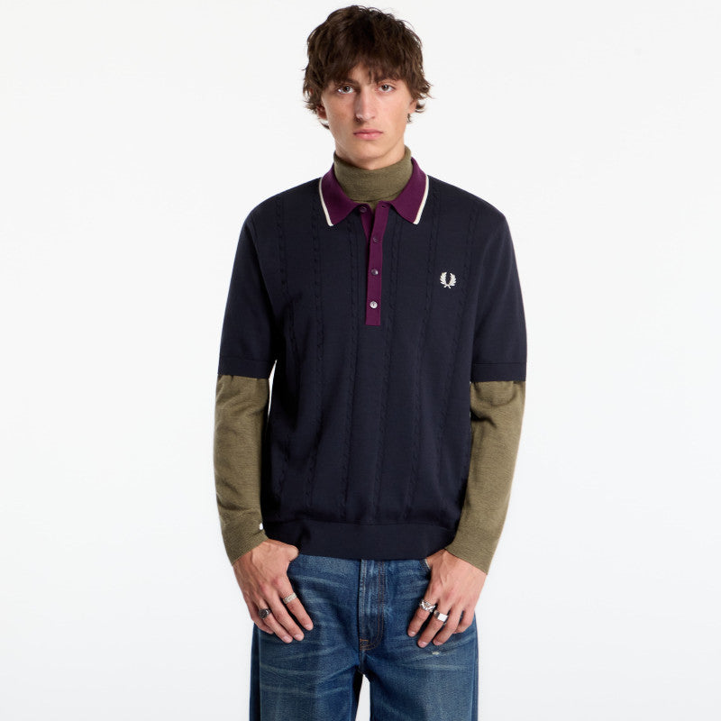 FRED PERRY Cable Knit Shirt Navy