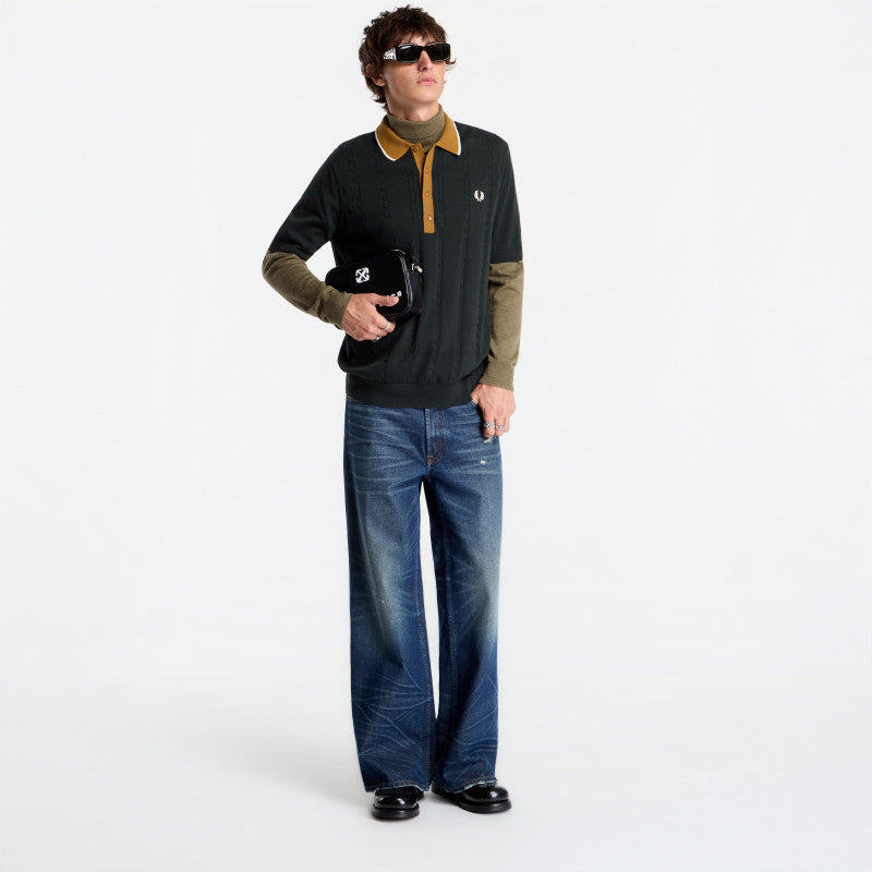 FRED PERRY Cable Knit Shirt Night Green