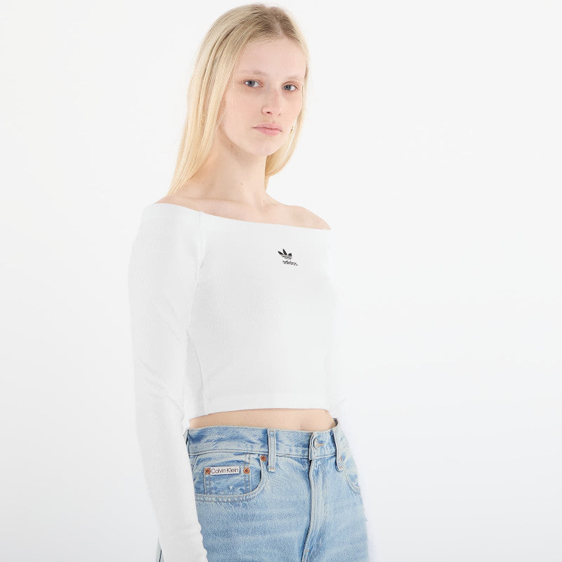 adidas Essentials Rib Off Shoulder Long-Sleeve Top T-Shirt White