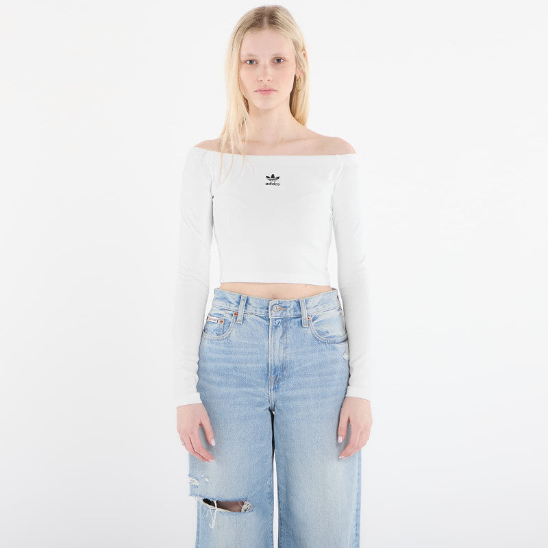 adidas Essentials Rib Off Shoulder Long-Sleeve Top T-Shirt White