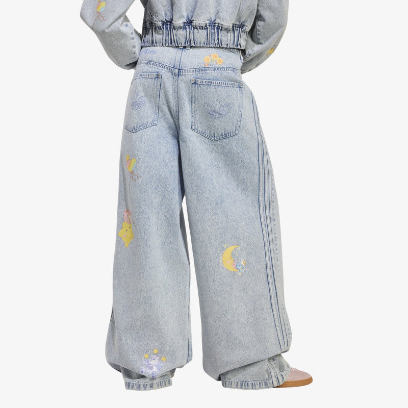 Jeansy adidas x Care Bears Care Bear High Rise Wide Leg Denim Pant Clear Sky