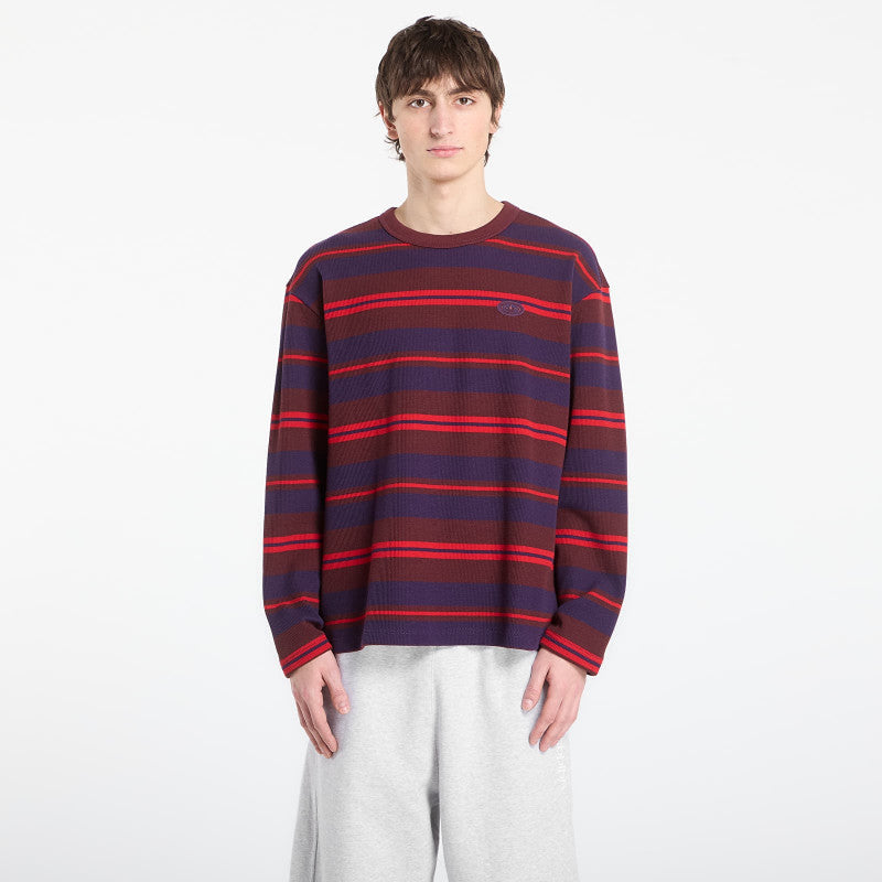 adidas 90S Alternative Sport Long Sleeve Stripe Waffle T-Shirt Aurora Ruby