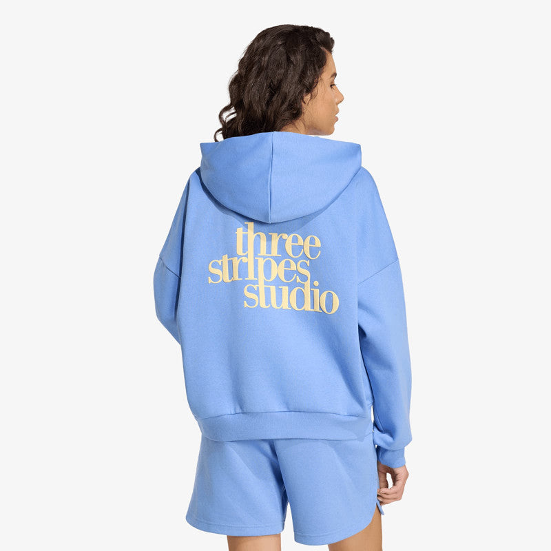 adidas 3 Stripes Studio Hoodie Blue Fusion