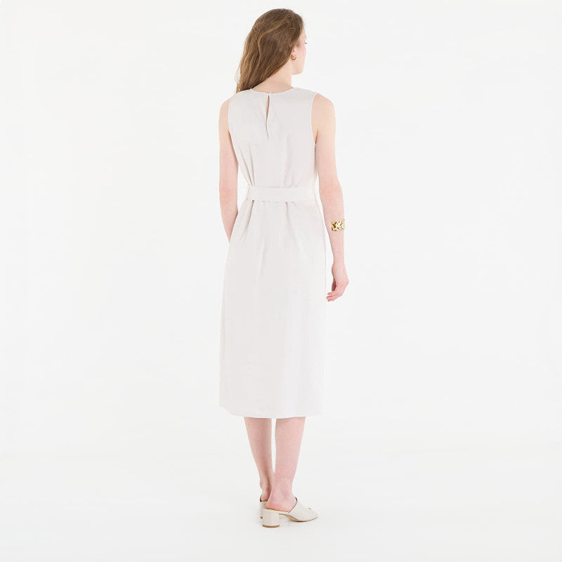 Sukienka Calvin Klein Linen V Neck Sleeveless Dress White Sand