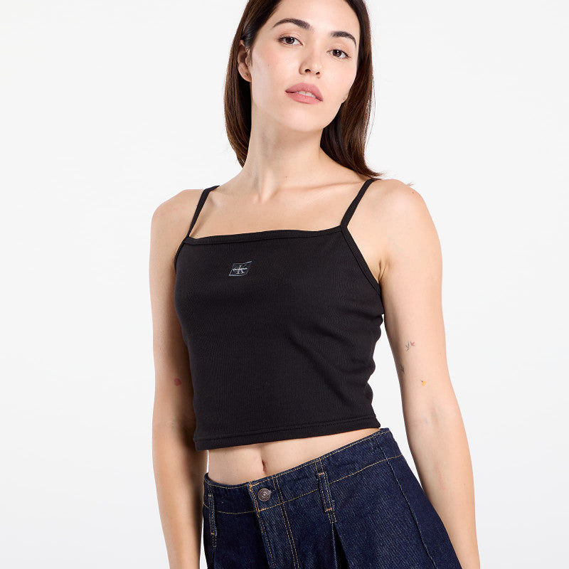Calvin Klein Jeans Woven Label Rib Crop Black
