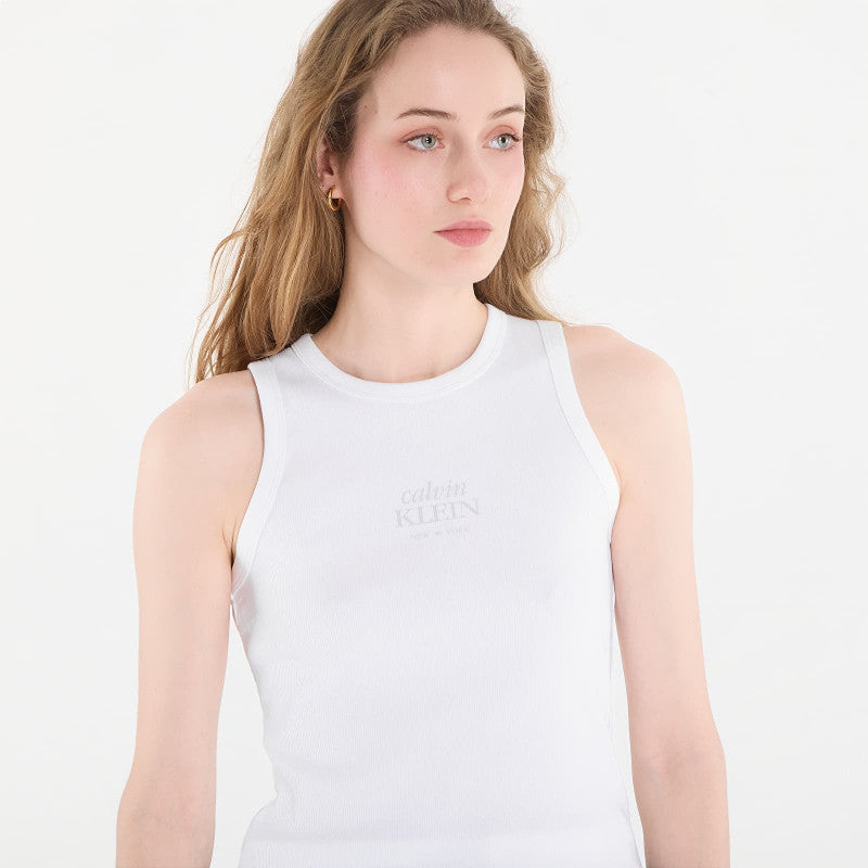 Calvin Klein Jeans Sl 2X2 Baby Rib Logo Crew Tank Bright White