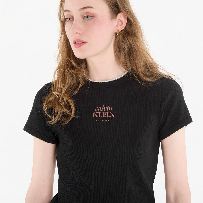 Calvin Klein Jeans Ss 2X2 Baby Rib Logo Baby Tee Black