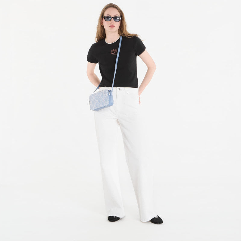 Jeansy Calvin Klein Jeans The Wide Leg Raw Hem Chalk White