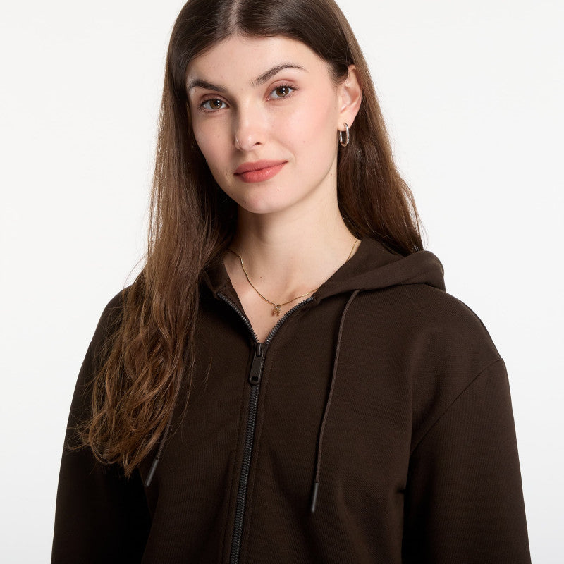 Calvin Klein Jeans Ls Terry Logo Waist Cropped Fz Hoodie Dark Coffee
