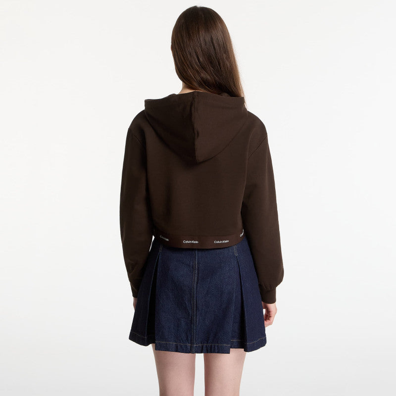 Calvin Klein Jeans Ls Terry Logo Waist Cropped Fz Hoodie Dark Coffee