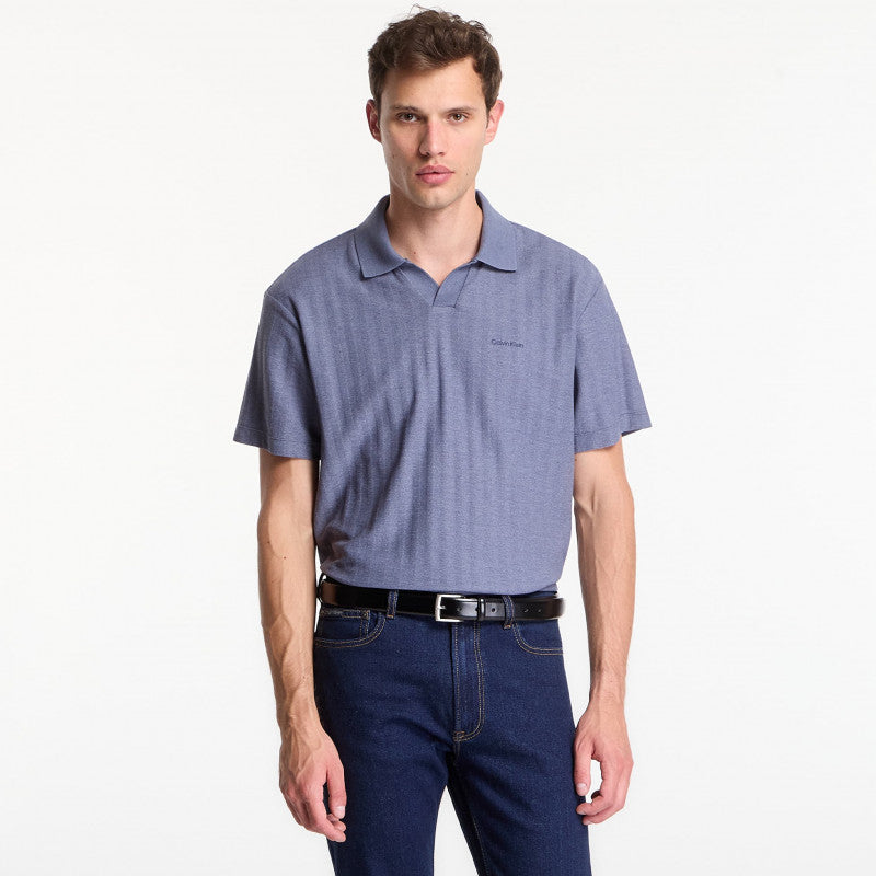 Calvin Klein Ss Easy Vertical Stripe Textured Polo Blue Nomad