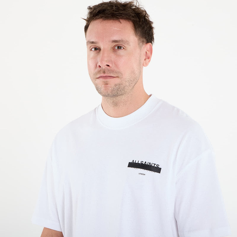 AllSaints Redact Oversized Embroidered Logo T-Shirt Ashen White