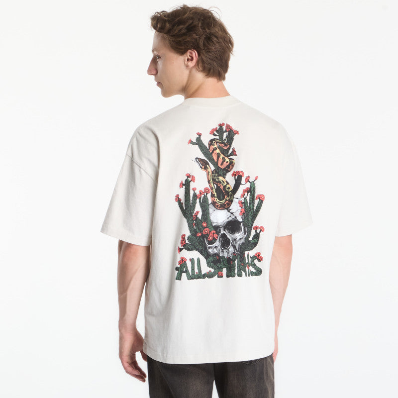AllSaints Cacti Ss Crew Graphic T-Shirt Dusk White