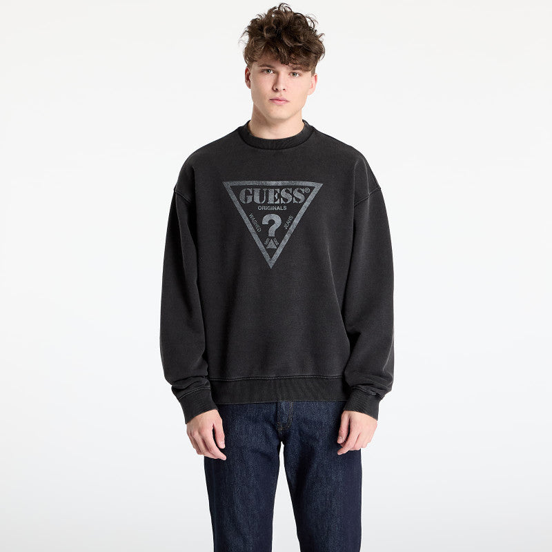 GUESS Originals Eco Vintage Triangle Crewneck Sweatshirt Jet Black Multi