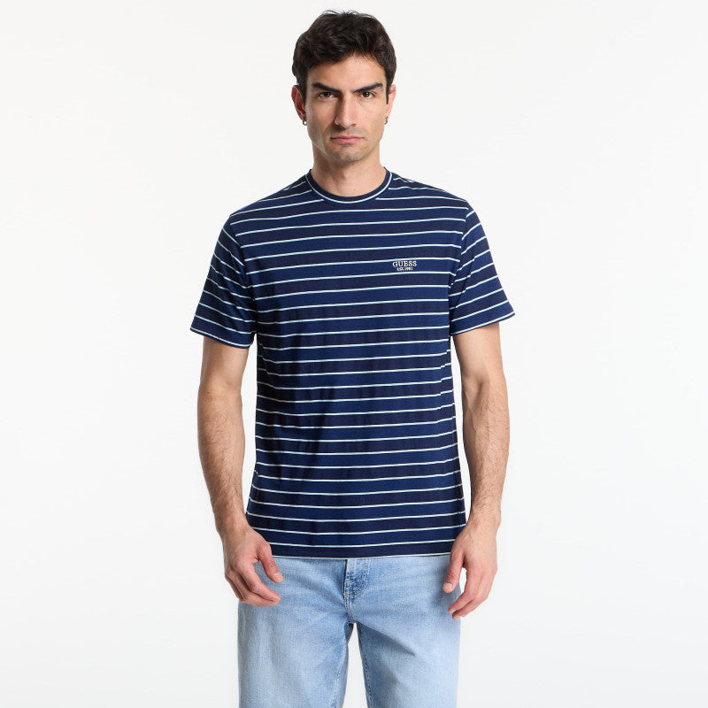 GUESS Cn Ss Indigo Stripes Embro Tee Dark Indigo White St