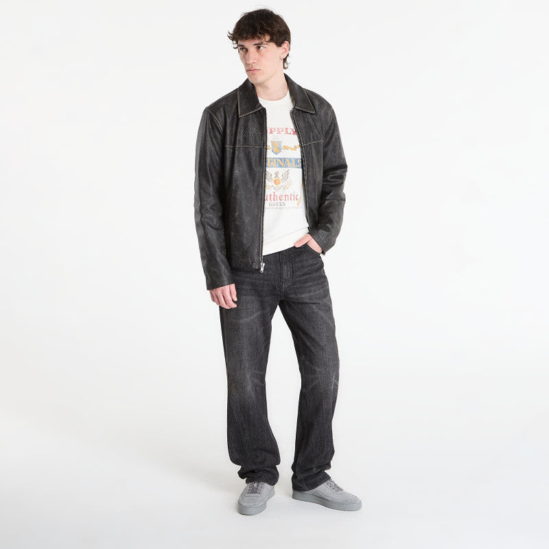 Guess Jeans Pu Leather Jacket Jet Black