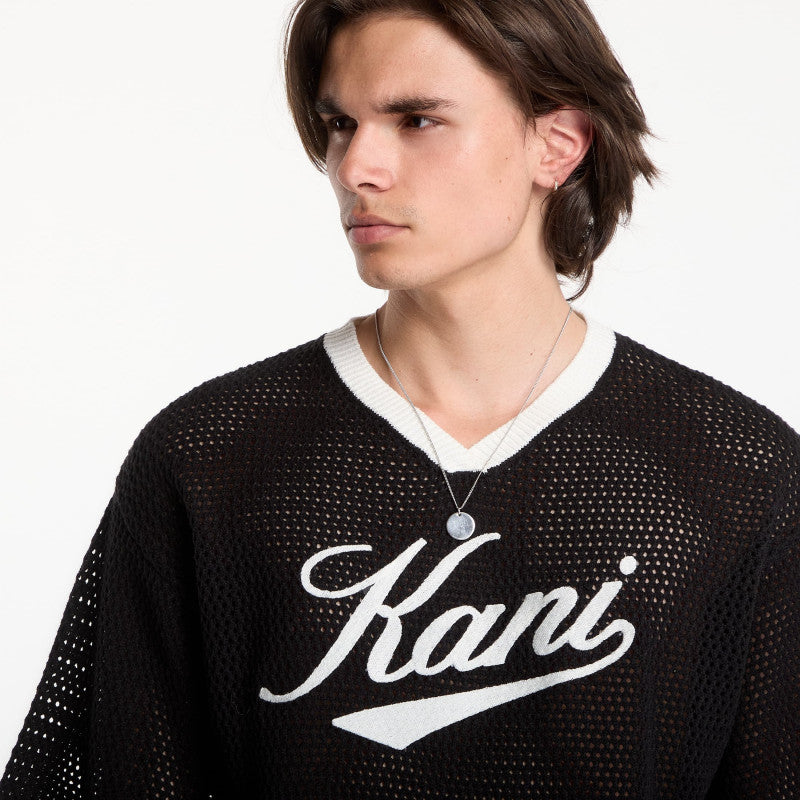 Karl Kani Cursive Varsity Crochet Boxy T-Shirt Black