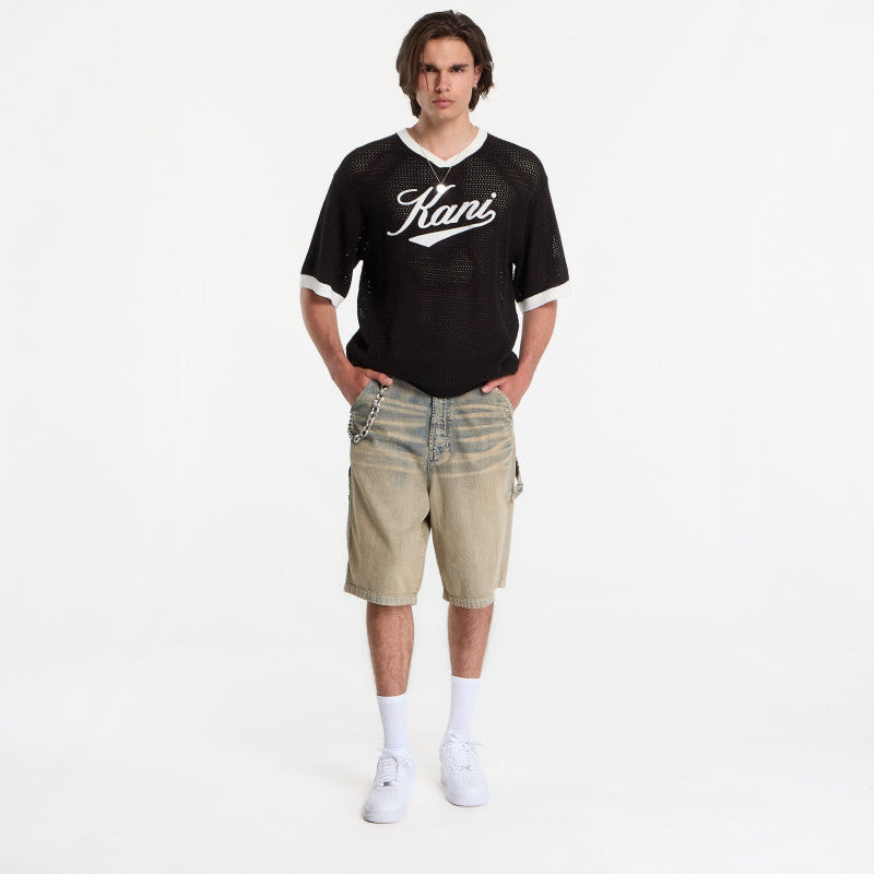 Karl Kani Cursive Varsity Crochet Boxy T-Shirt Black