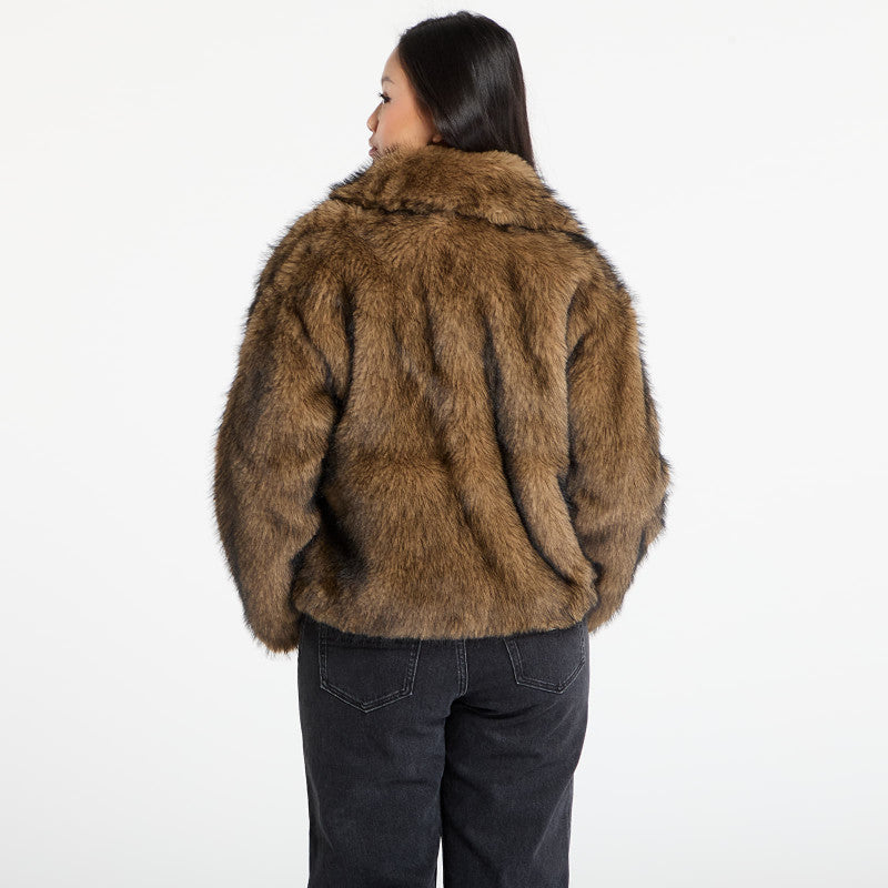 Urban Classics Ladies Short Faux Fur Jacket Brown/ Black