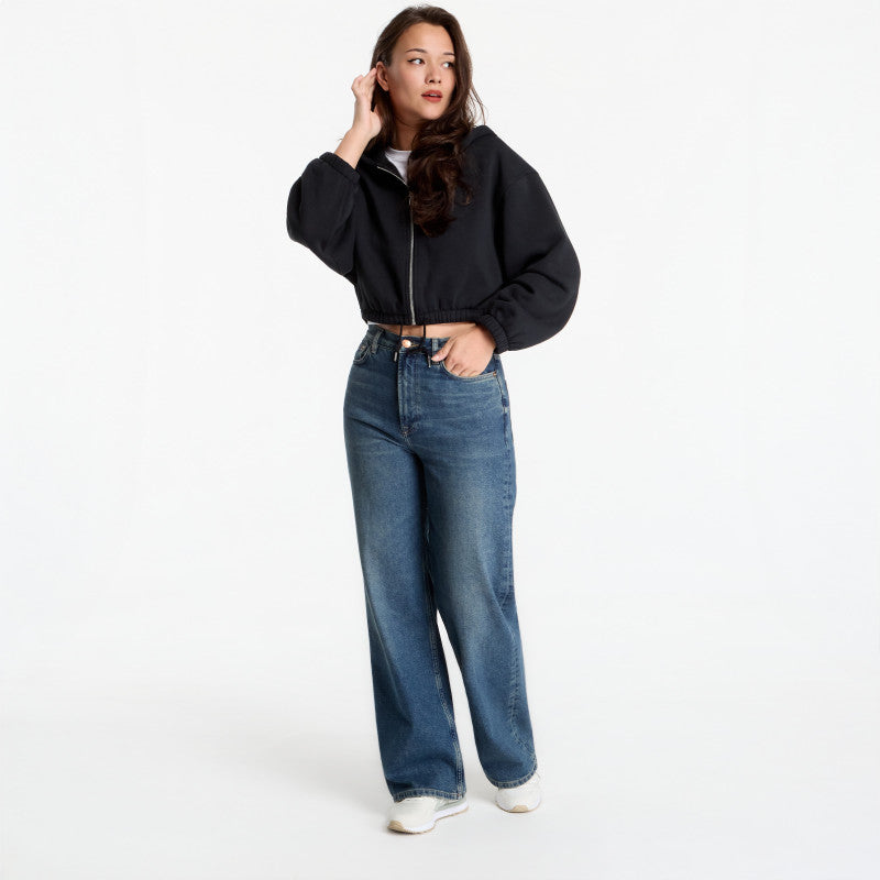 Urban Classics Fluffy Cropped Zip Hoodie Black