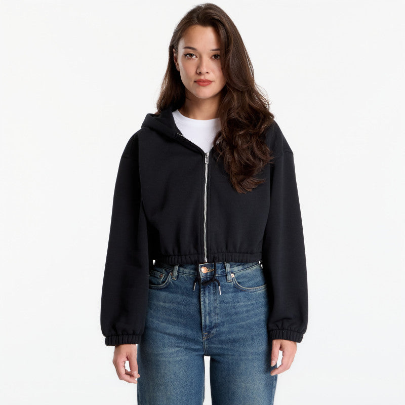 Urban Classics Fluffy Cropped Zip Hoodie Black