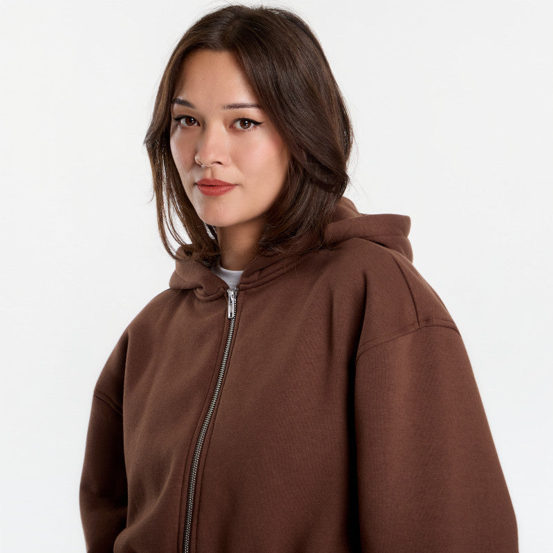 Urban Classics Fluffy Cropped Zip Hoodie Chocolate Brown