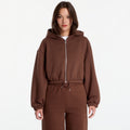 Urban Classics Fluffy Cropped Zip Hoodie Chocolate Brown