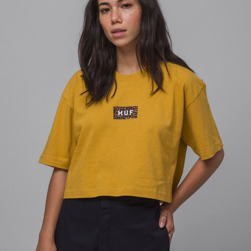 HUF Leopard Bar Logo Crop WMNS Tee Gold