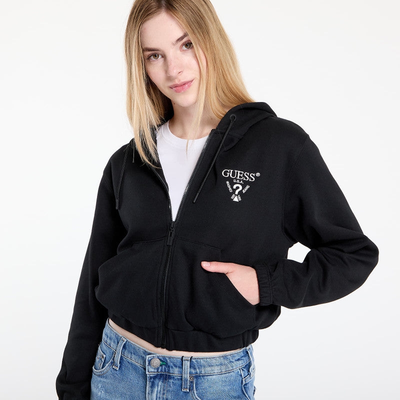 GUESS Roberta Full Zip Crop Sweatshirt Black