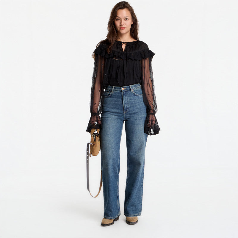 AllSaints Trixie Lace Top Jet Black