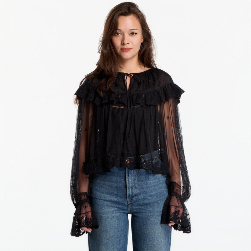 AllSaints Trixie Lace Top Jet Black