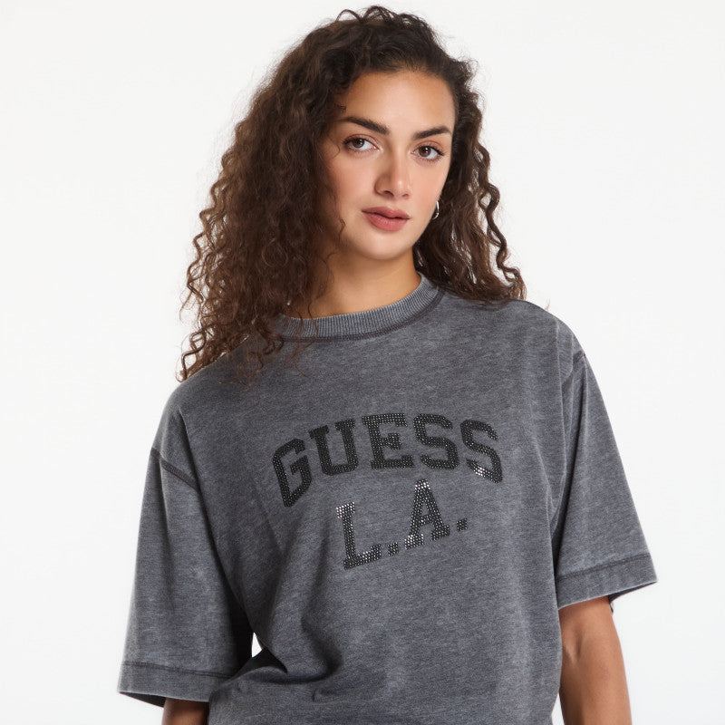 Guess Jeans Ss Cn Burnout Oversize Tee Jet Black Devore