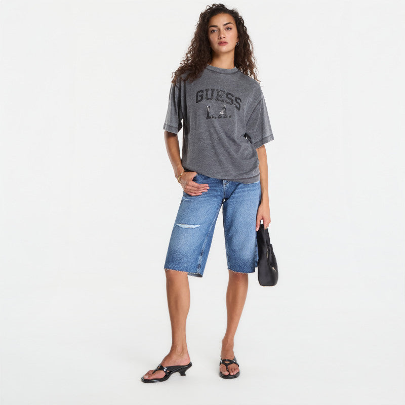 Guess Jeans Ss Cn Burnout Oversize Tee Jet Black Devore