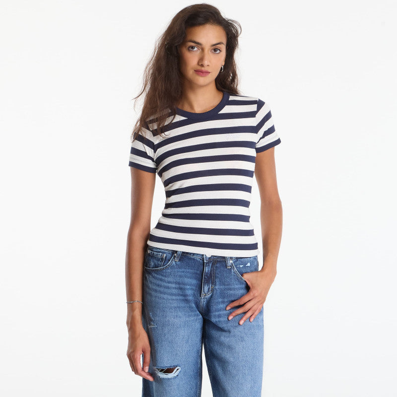 GUESS Ss Cn Michela Striped Tee Blackened Blue/ Cream
