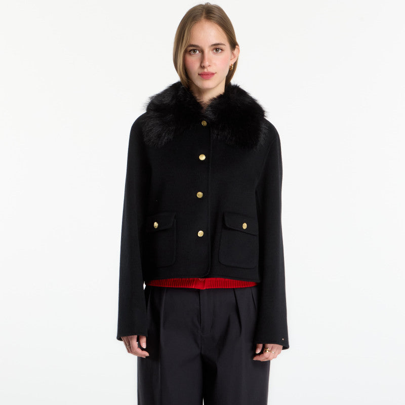 Tommy Hilfiger Df Wool Lady Jacket With Fur Black